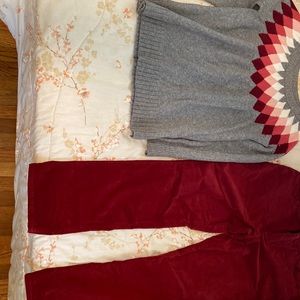 St. John’s Bay burgundy fine cords and matching sweater. Pants 14p and sweater L